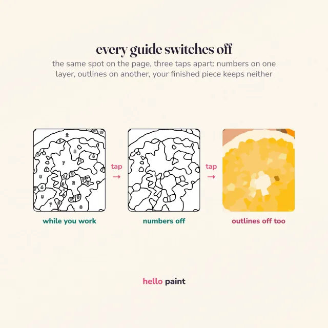 the numbers and the outlines both switch off when you finish, so the citrus halves procreate kit leaves a painting rather than a coloring page