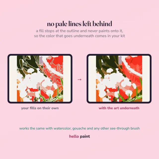 the grapefruit cocktail line art is drawn with hard edges so a color drop fills each shape and stops dead, leaving no white halo between the pieces