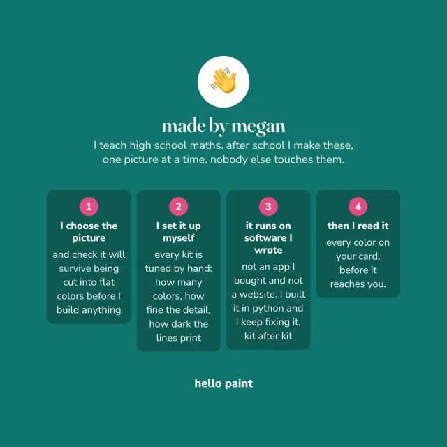 made by megan: every hello paint swatch card is matched and checked by hand before the printable pdf is sent, never auto generated